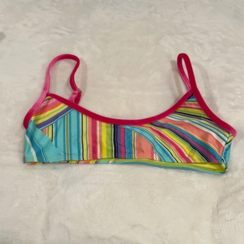 New! Frankies Bikinis Dallas Shine Bralette Bikini Top pink blue 31542